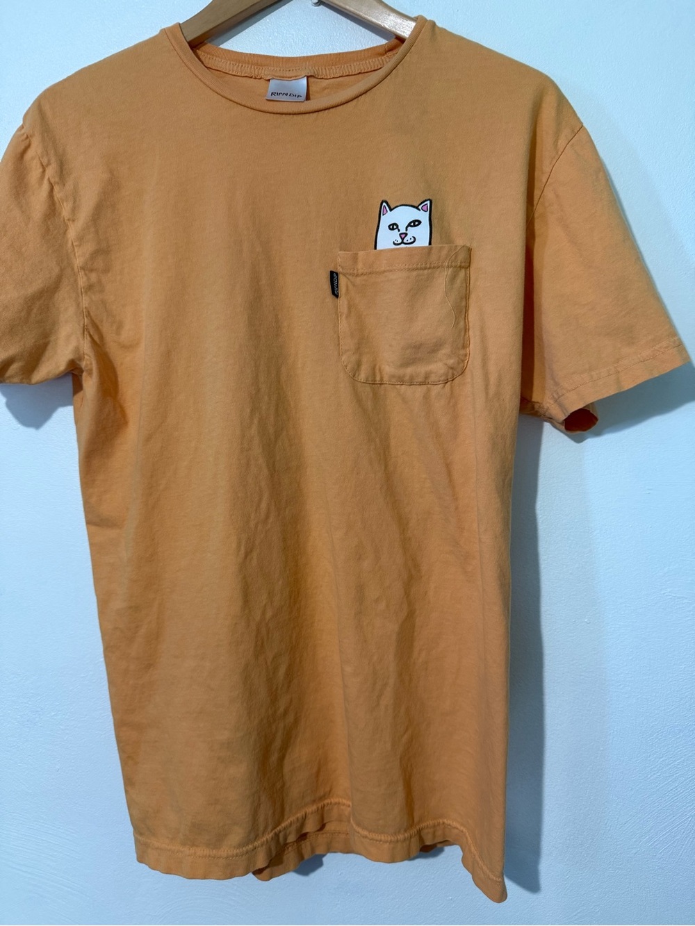 Ripndip Orange Short Sleeve Pocket Tee with Cat Graphic FLAW